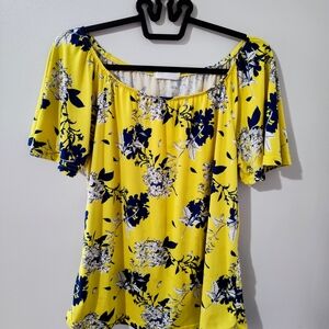 Elegant Floral Yellow and Blue Blouse